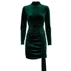 Ronny Kobo Collection Velvet Long Sleeve Dress in Forest Green